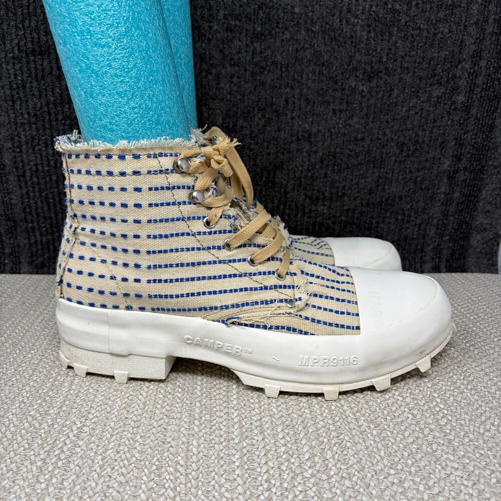 Camper Lab Traktori Ankle Boots Cream Blue Dash Stitch Mens Size 11 / EU 45
